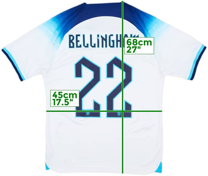 2022-23 England Home Shirt Bellingham #22 - 9/10 - (S)