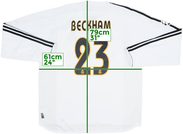 2003-04 Real Madrid Home L/S Shirt Beckham #23 - 9/10 - (XL)