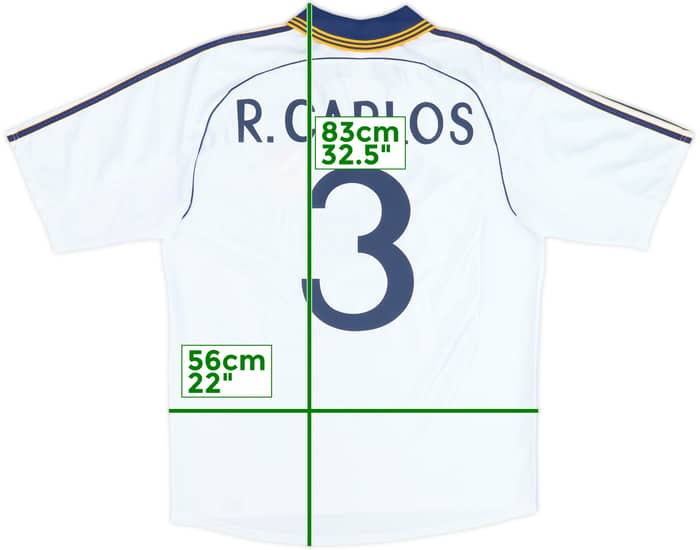 1998-00 Real Madrid Home Shirt R.Carlos #3 - 8/10 - (L)