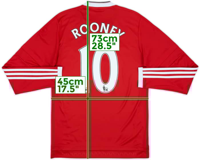 2015-16 Manchester United Home L/S Shirt Rooney #10 - 8/10 - (S)