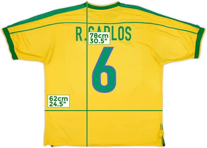 1998-00 Brazil Home Shirt R.Carlos #6 - 7/10 - (XL)