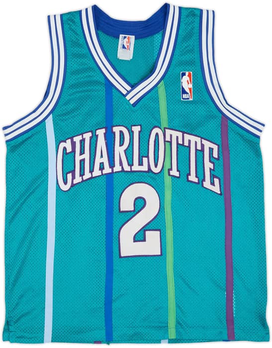 1991-92 Charlotte Hornets Johnson #2 Spalding Authentic Away Jersey - 7/10 - (L)
