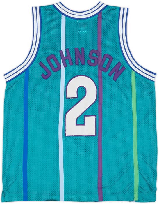 1991-92 Charlotte Hornets Johnson #2 Spalding Authentic Away Jersey - 7/10 - (L)