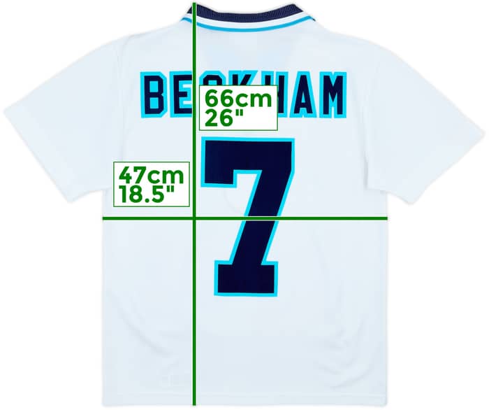1995-97 England Home Shirt Beckham #7 - 8/10 - (Y)