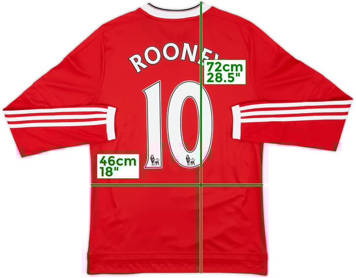 2015-16 Manchester United Home L/S Shirt Rooney #10 - 7/10 - (XL.Boys)