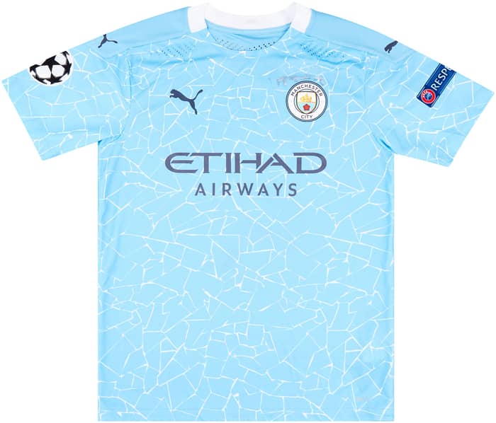 2020-21 Manchester City Match Issue Champions League Home Shirt Sterling #7