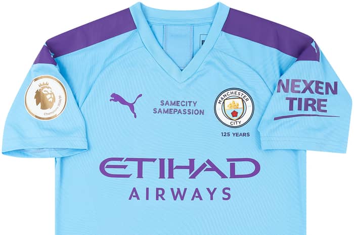 2019-20 Manchester City Match Issue Home Shirt Angelino #12