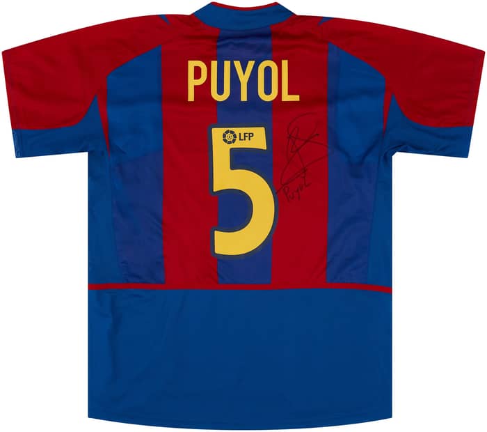 2002-03 Barcelona Player Issue Signed Home Shirt Puyol #5 - 8/10 - (L)
