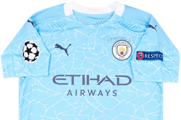 2020-21 Manchester City Match Issue Champions League Home Shirt Sterling #7