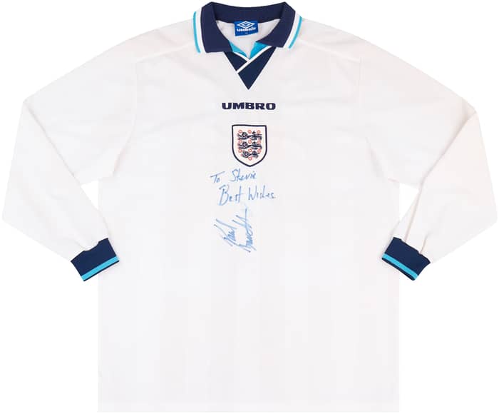 1995-97 England Match Issue Signed Home L/S Shirt #7
