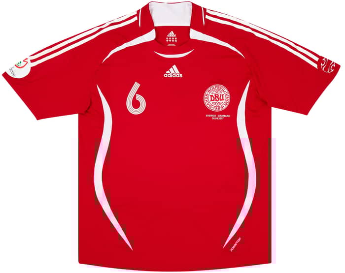 2007 Denmark Match Worn Home Shirt #6 (Helveg) v Sweden