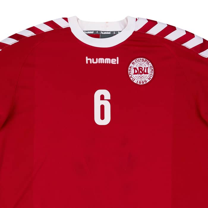 2003 Denmark Match Issue Home Shirt #6 (Helveg)