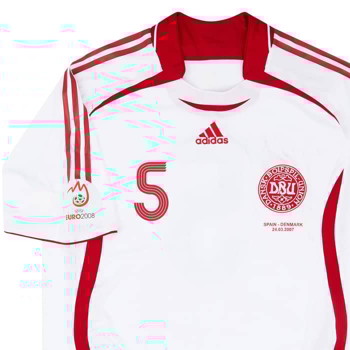 2007 Denmark Match Worn Away Shirt #5 (Jensen) v Spain
