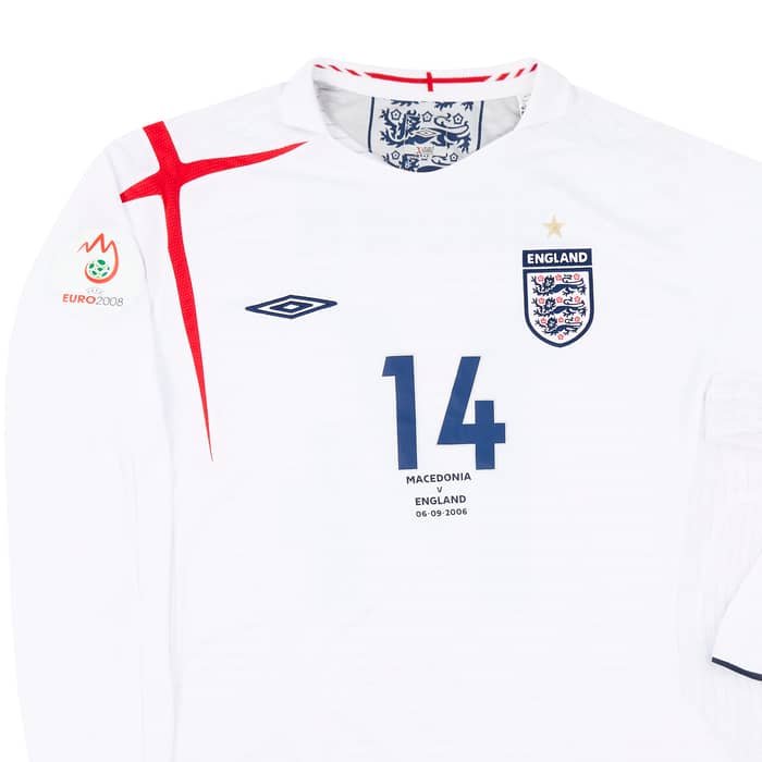 2006 England Match Issue Home L/S Shirt Brown #14 (v Macedonia)