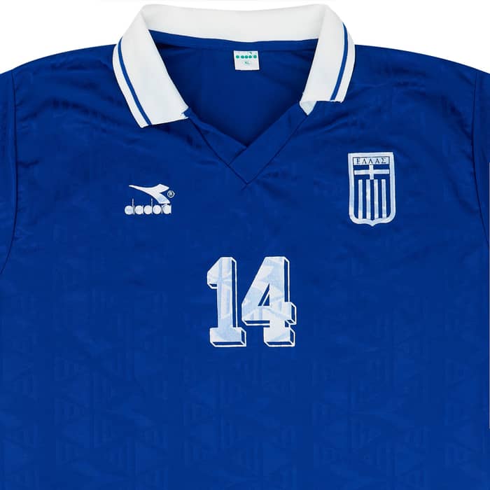 1996 Greece Match Worn Home Shirt #16 (Niniadis) v Denmark