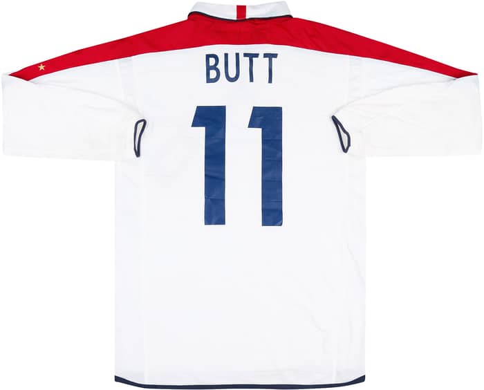 2003 England Match Issue Home L/S Shirt Butt #11 (v Macedonia)