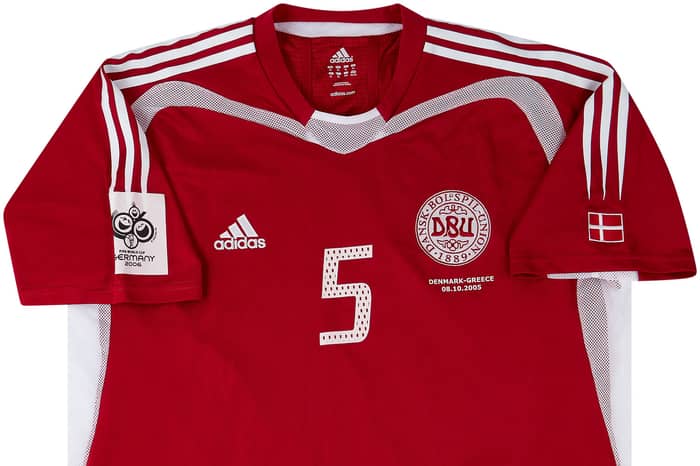 2005 Denmark Match Issue Home Shirt #5 (Jensen) v Greece