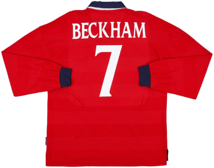 1999-01 England Away L/S Shirt Beckham #7 - 8/10 - (L)