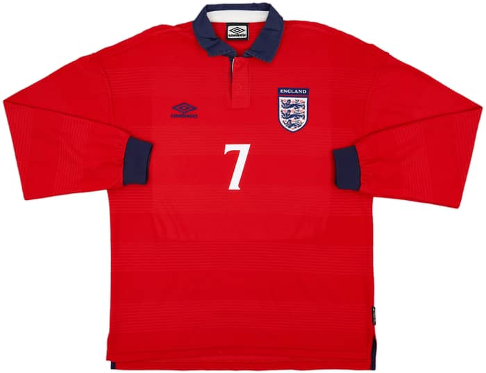 1999-01 England Away L/S Shirt Beckham #7 - 8/10 - (L)