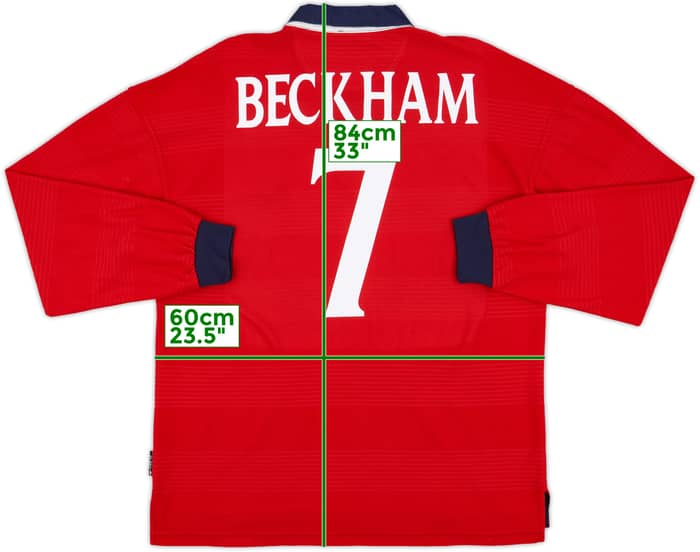 1999-01 England Away L/S Shirt Beckham #7 - 8/10 - (L)