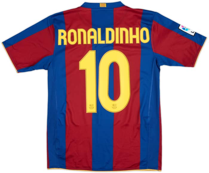 2007-08 Barcelona Home Shirt Ronaldinho #10 - 9/10 - (XL.Boys)