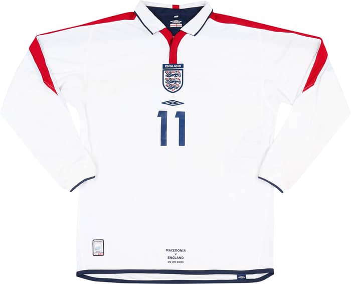 2003 England Match Issue Home L/S Shirt Butt #11 (v Macedonia)