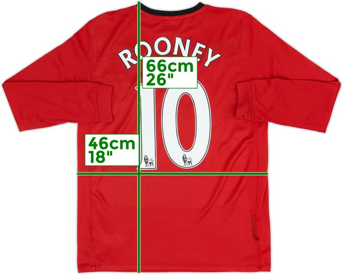 2009-10 Manchester United Home L/S Shirt Rooney #10 - 7/10 - (XL.Boys)