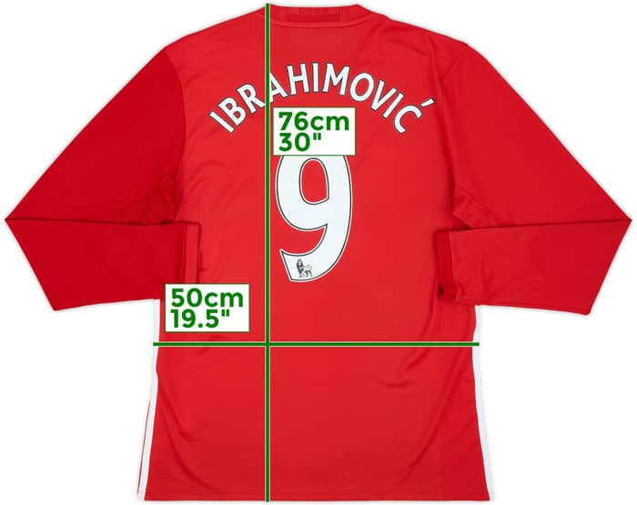 2016-17 Manchester United Home L/S Shirt Ibrahimovic #9 - 7/10 - (M)
