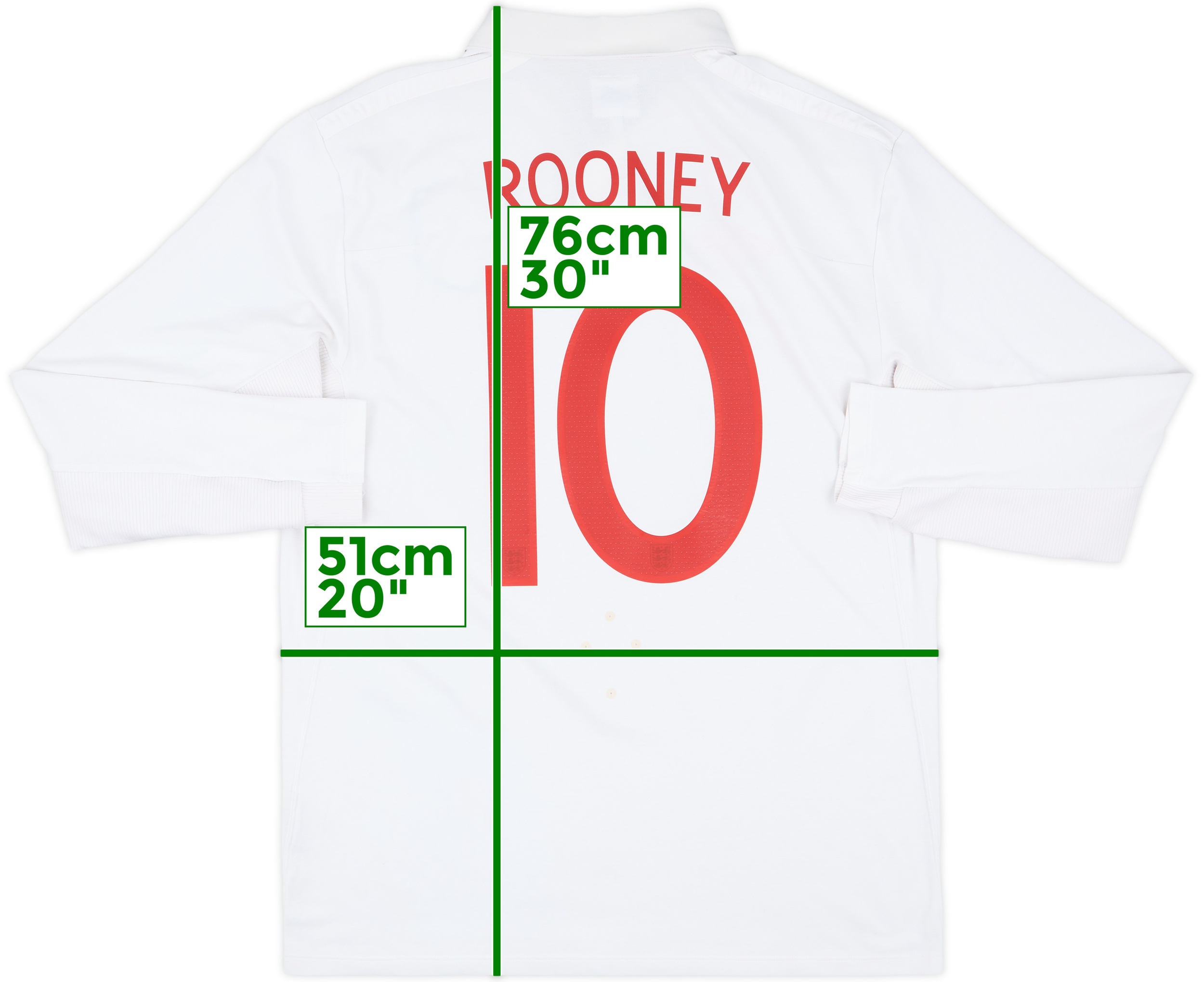 2009-10 England Home L/S Shirt Rooney #10 - 8/10 - (L)