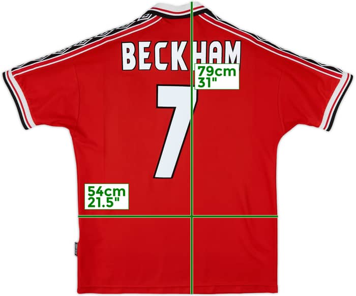 1998-00 Manchester United Home Shirt Beckham #7 - 7/10 - (L)
