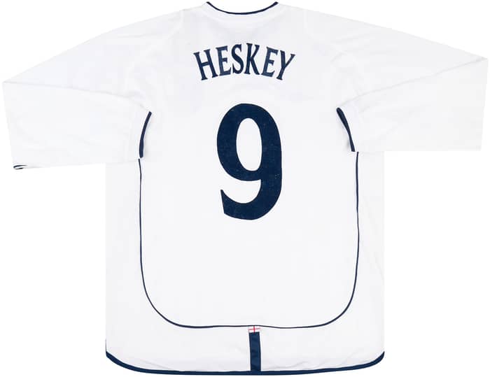 2001 England Match Worn Home L/S Shirt Heskey #9 (v Sweden)