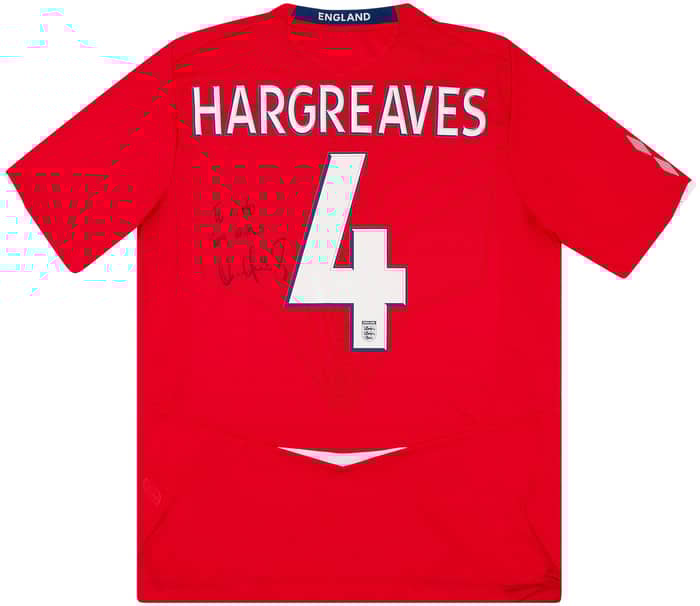 2008 England Match Issue Signed Away Shirt Hargreaves #4 (v France)