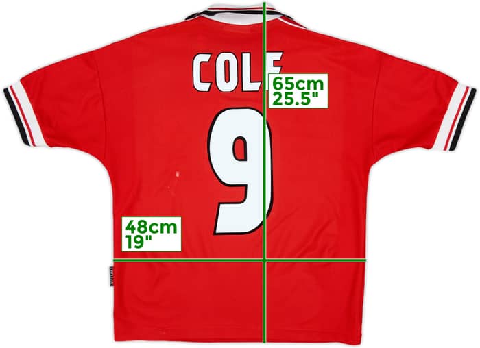 1998-00 Manchester United Home Shirt Cole #9 - 8/10 - (Y)