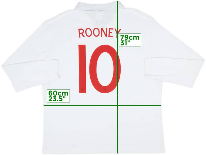 2009-10 England Home L/S Shirt Rooney #10 - 8/10 - (XXL)