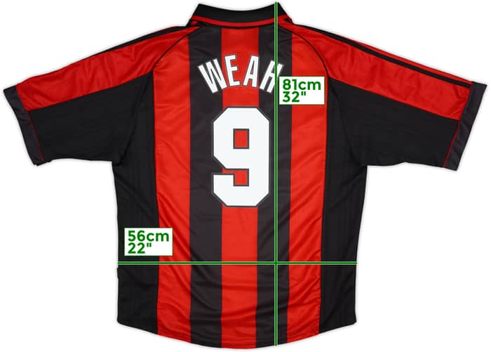 1998-00 AC Milan Camiseta de local Weah #9 - 9/10 - (XL)