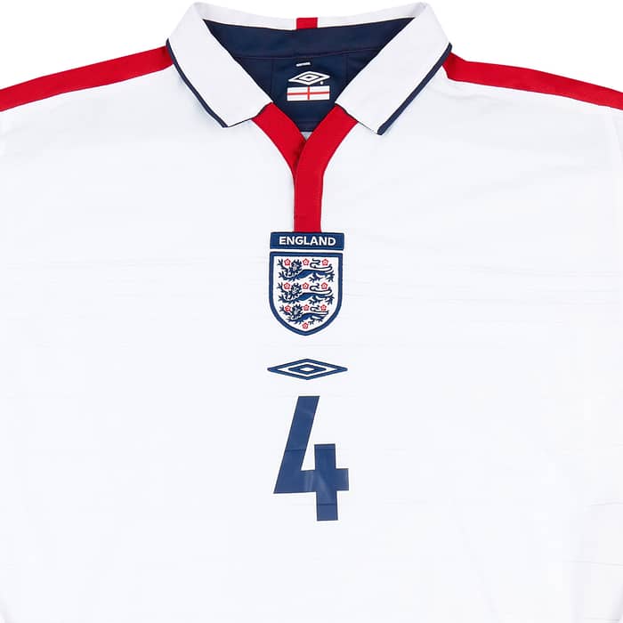 2003 England Match Worn Home L/S Shirt Butt #4 (v Denmark)