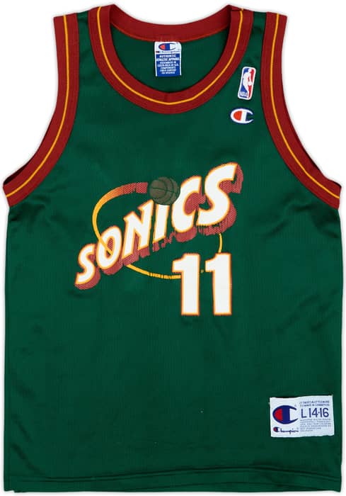 1995-99 Seattle Supersonics Schrempf #11 Champion Away Jersey - 6/10 - (L.Boys)