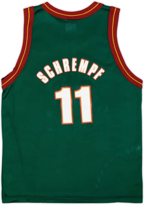 1995-99 Seattle Supersonics Schrempf #11 Champion Away Jersey - 6/10 - (L.Boys)