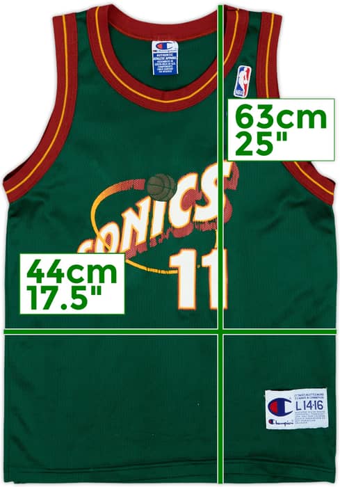 1995-99 Seattle Supersonics Schrempf #11 Champion Away Jersey - 6/10 - (L.Boys)