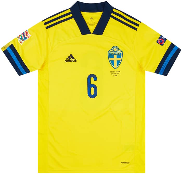 2020 Sweden Match Issue Nations League Home Shirt Augustinsson #6 (v Portugal)