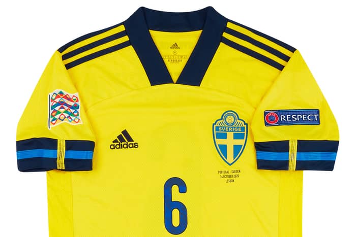 2020 Sweden Match Issue Nations League Home Shirt Augustinsson #6 (v Portugal)