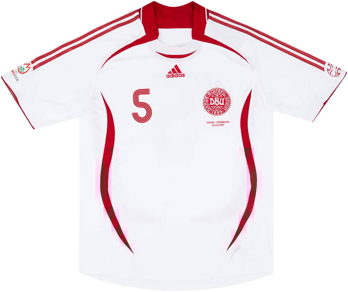 2007 Denmark Match Worn Away Shirt #5 (Jensen) v Spain