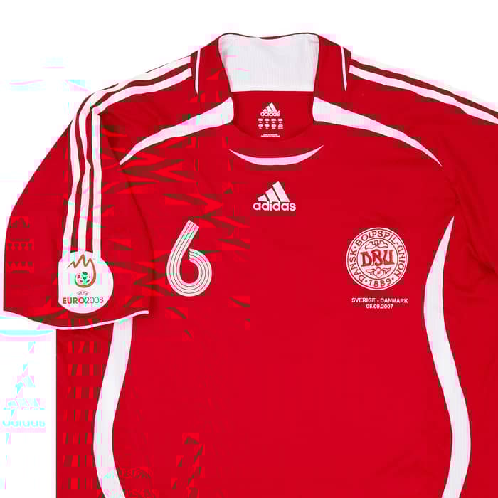 2007 Denmark Match Worn Home Shirt #6 (Helveg) v Sweden