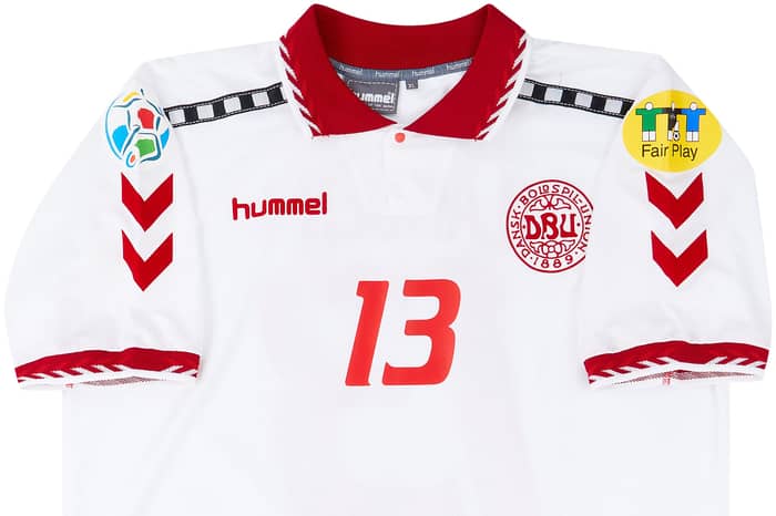 1996 Denmark Match Issue European Championship Away Shirt Larsen #13
