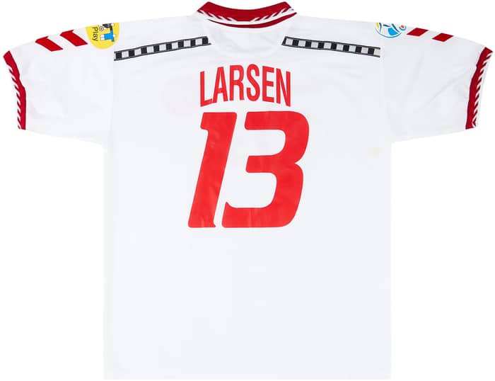 1996 Denmark Match Issue European Championship Away Shirt Larsen #13