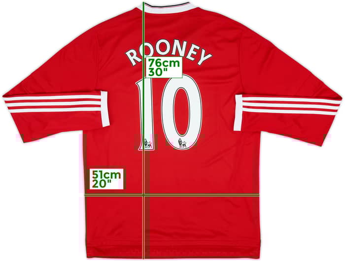 2015-16 Manchester United Home L/S Shirt Rooney #10 - 9/10 - (L)