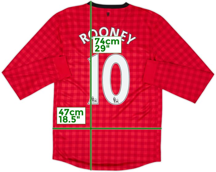 2012-13 Manchester United Home L/S Shirt Rooney #10 - 8/10 - (S)