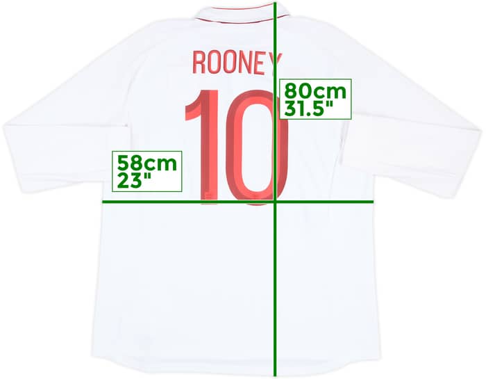 2012-13 England Home L/S Shirt Rooney #10 - 9/10 - (XXL)