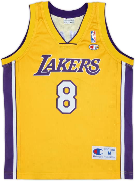 1999-06 LA Lakers Bryant #8 Champion Home Jersey - 6/10 - (M.Boys)