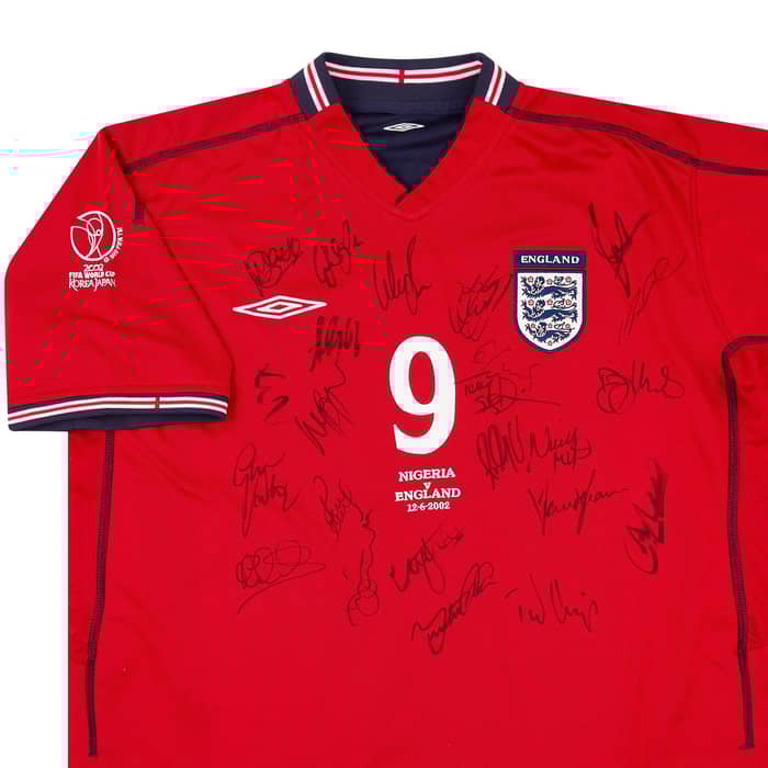 2002 England Match Issue World Cup Signed Away Shirt Fowler #9